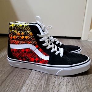 Vans Sk8-Hi Logo Flame Black/ True White Canvas Suede Shoes Men's Size 9 US